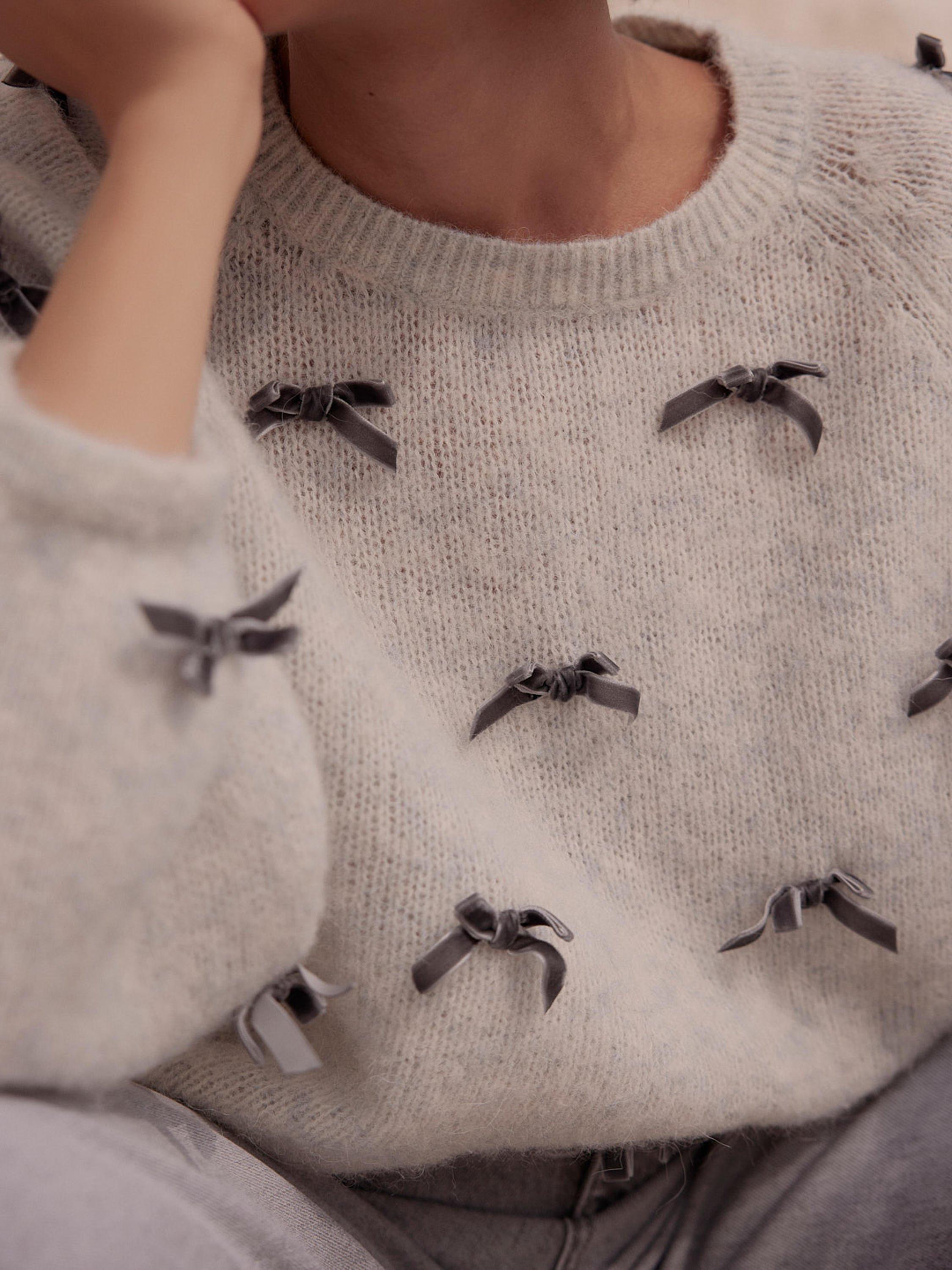 Product image 4 of 7, which shows Mint Velvet Bow Detail Jumper, Grey, S