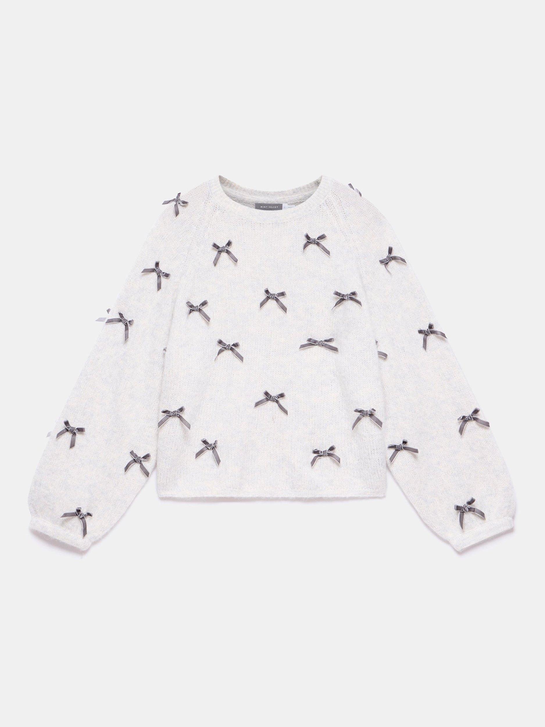 Product image 6 of 7, which shows Mint Velvet Bow Detail Jumper, Grey, S