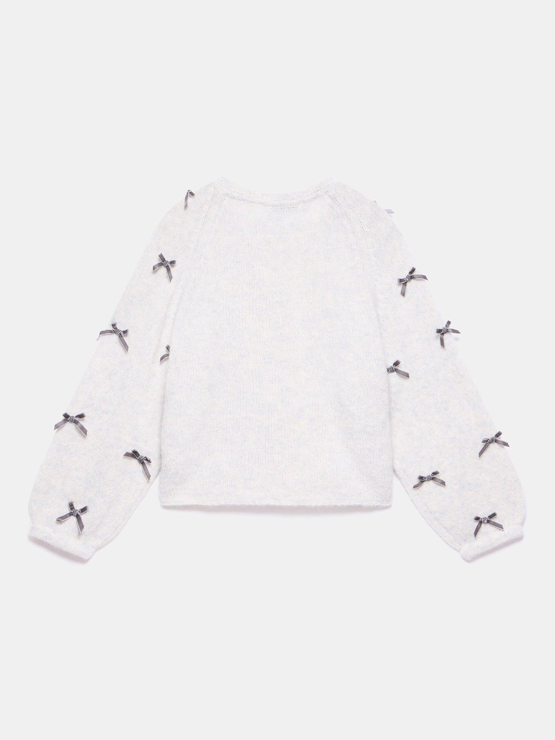 Product image 7 of 7, which shows Mint Velvet Bow Detail Jumper, Grey, S