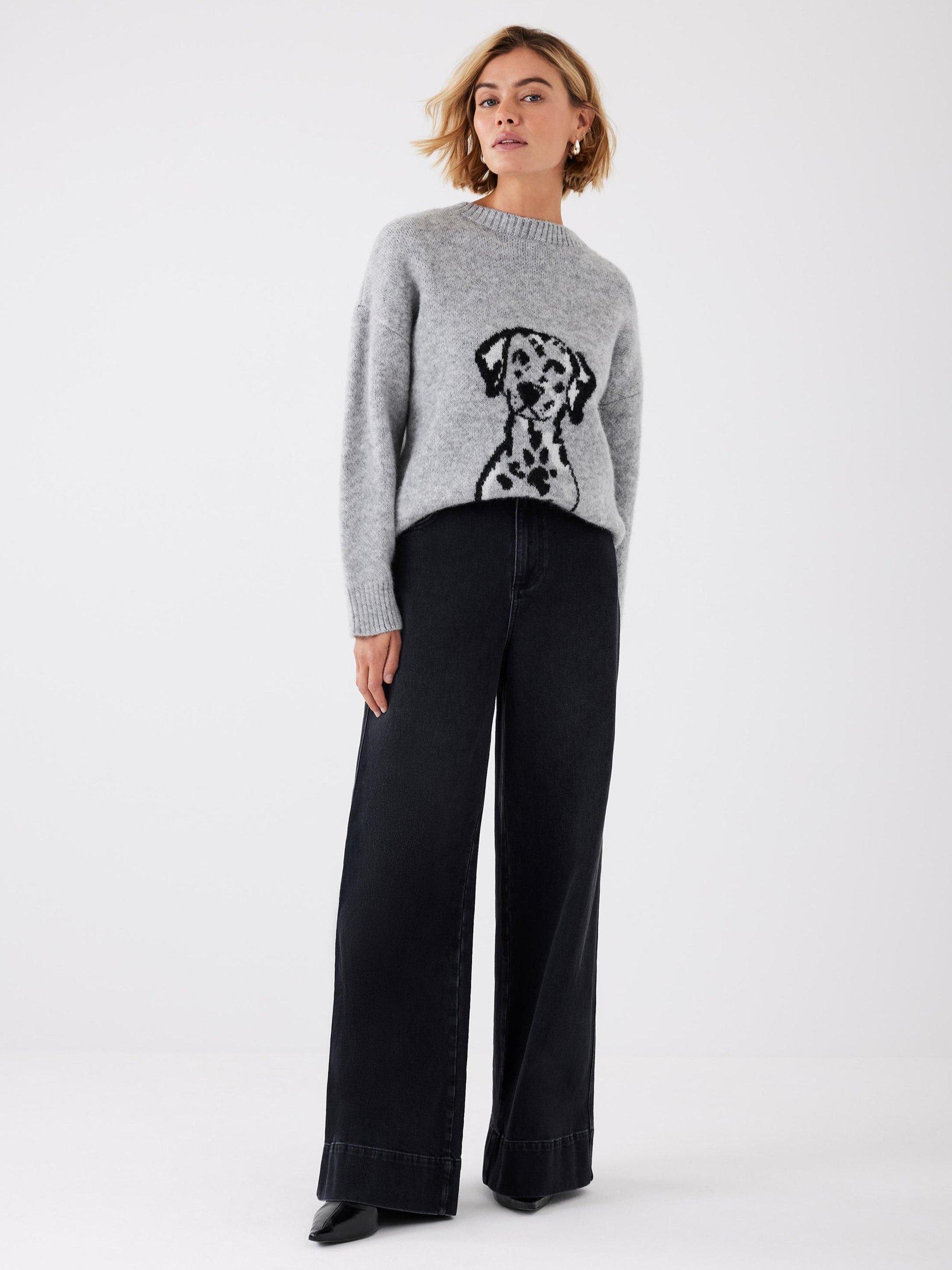Product image 3 of 7, which shows Mint Velvet Knit Dalmatian Jumper, Grey/Multi, S