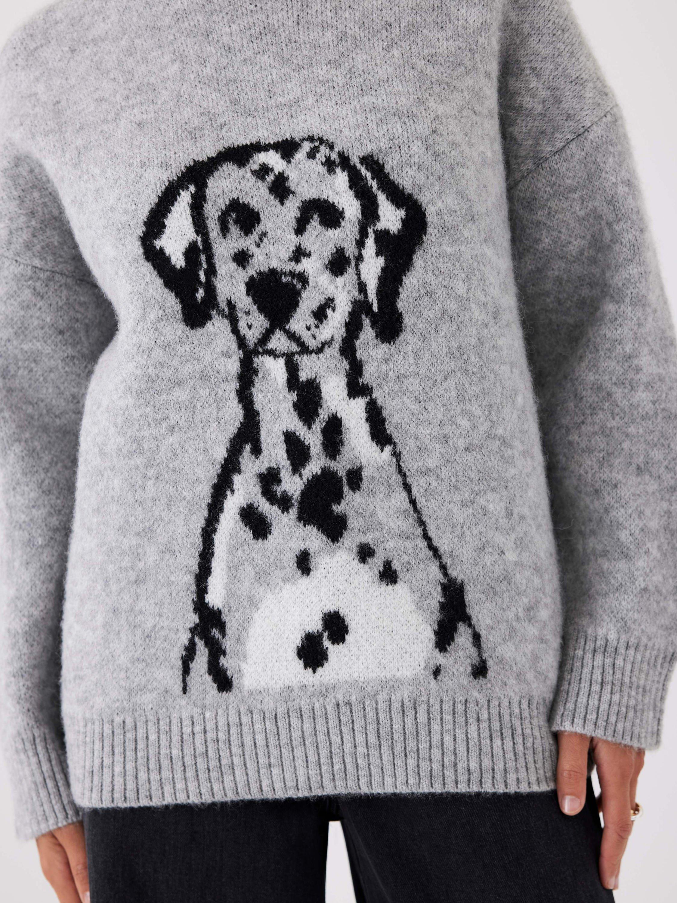Product image 4 of 7, which shows Mint Velvet Knit Dalmatian Jumper, Grey/Multi, S