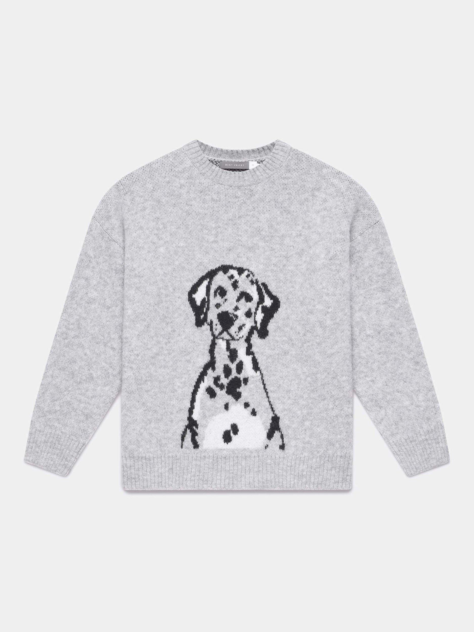 Product image 6 of 7, which shows Mint Velvet Knit Dalmatian Jumper, Grey/Multi, S