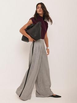 Mint Velvet Wide Leg Stripe Trousers, Grey, Grey