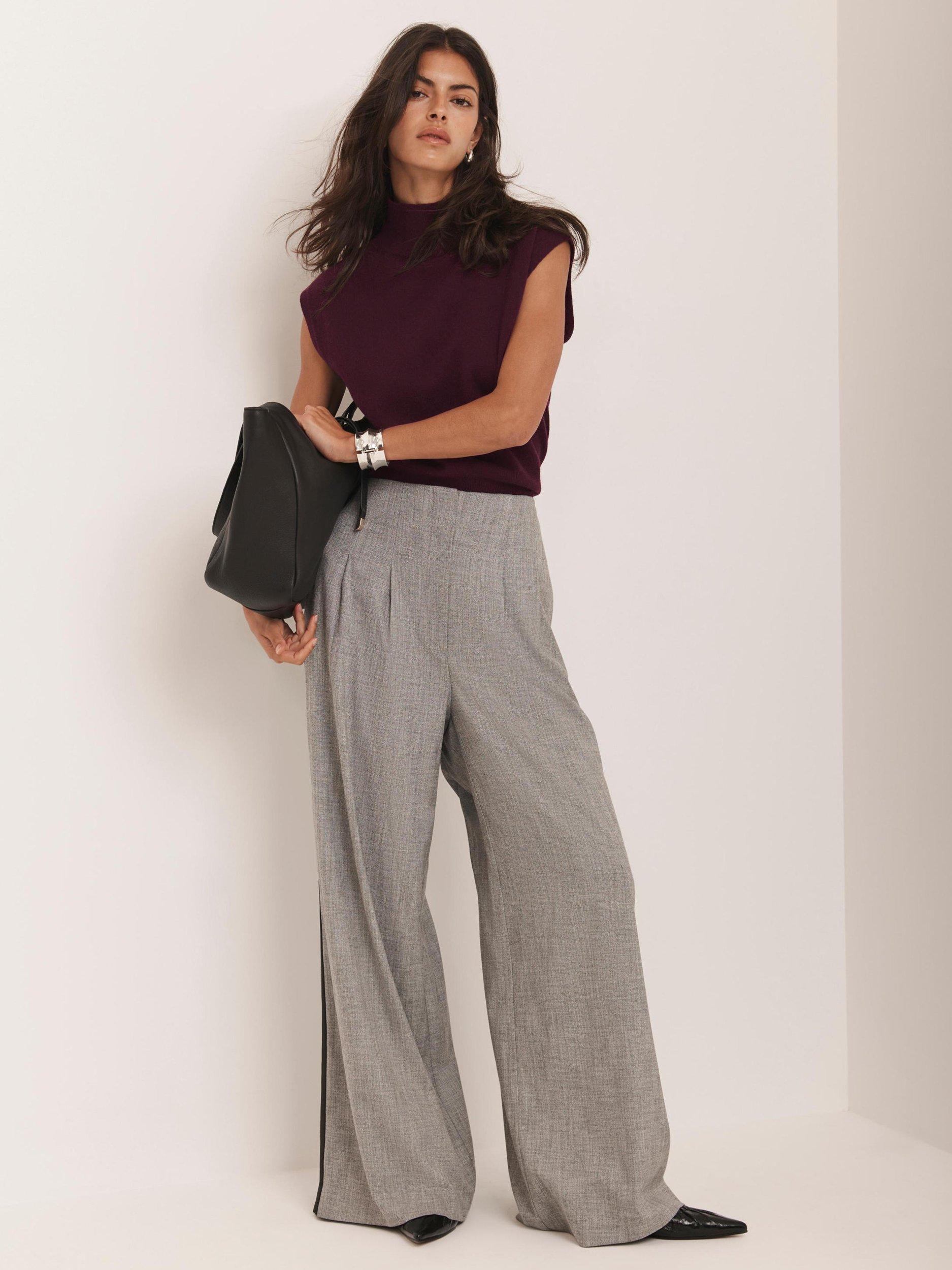 Product image 3 of 7, which shows Mint Velvet Wide Leg Stripe Trousers, Grey, 12R