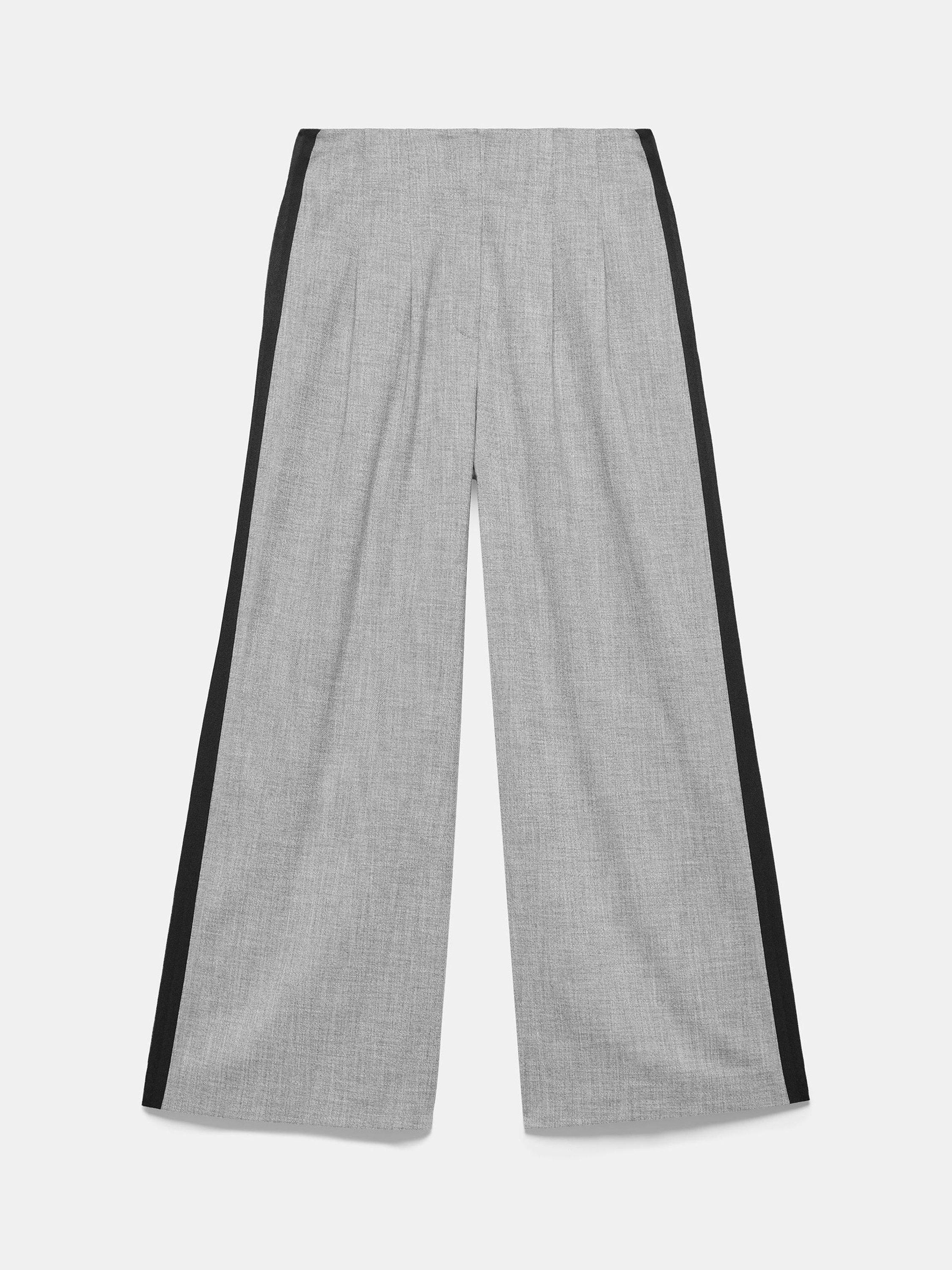 Product image 6 of 7, which shows Mint Velvet Wide Leg Stripe Trousers, Grey, 12R