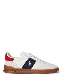 Polo Ralph Lauren Heritage Aera Leather Trainers, Off White/Navy/White, Off White/Navy/White
