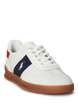 Polo Ralph Lauren Heritage Aera Leather Trainers, Off White/Navy/White - view 2, Off White/Navy/White
