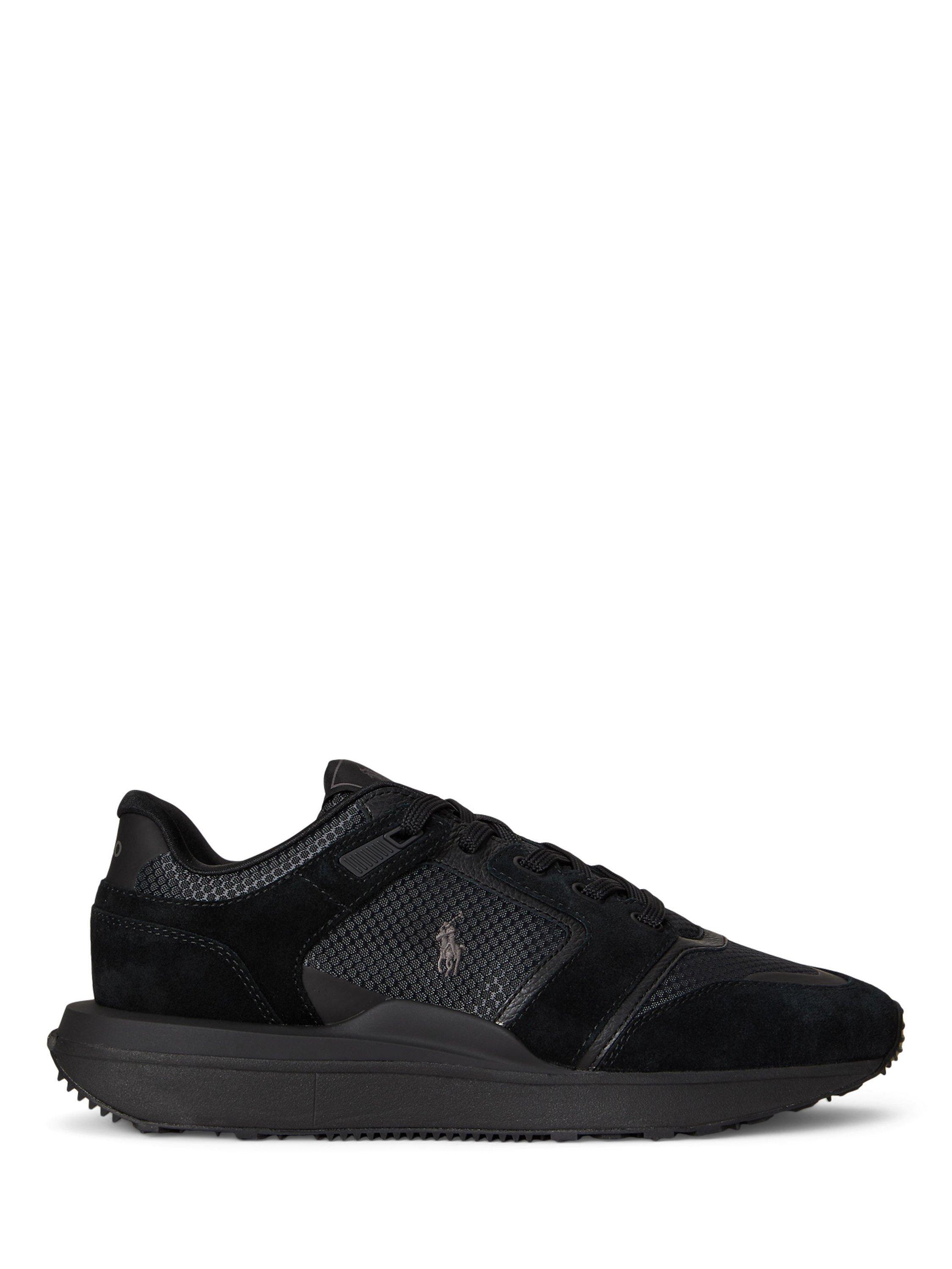 Product image 1 of 5, which shows Polo Ralph Lauren Train 89 V2 Suede Trainers, Triple Black/Grey, 7