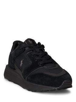 Polo Ralph Lauren Train 89 V2 Suede Trainers, Triple Black/Grey - view 2, Triple Black/Grey