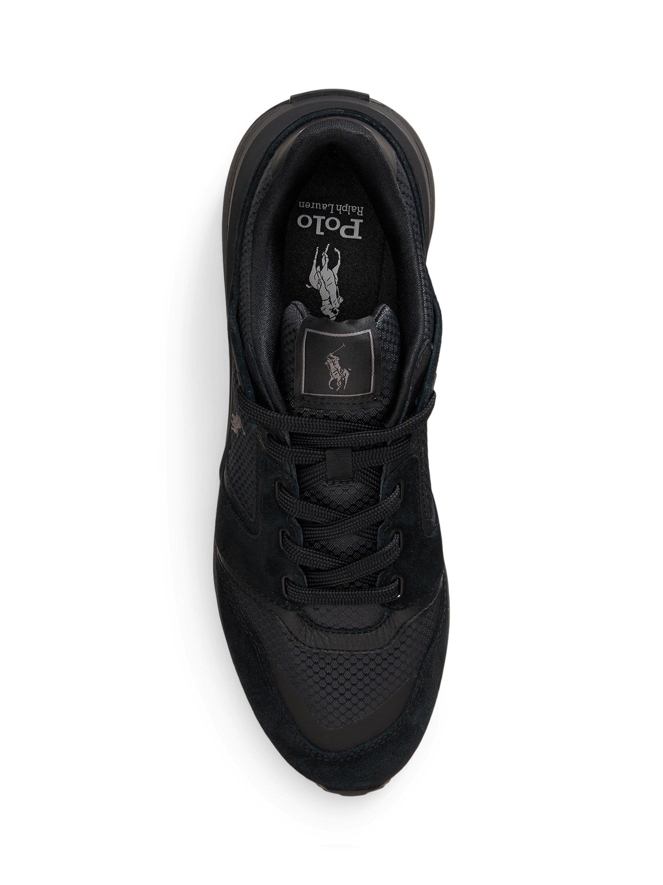 Product image 5 of 5, which shows Polo Ralph Lauren Train 89 V2 Suede Trainers, Triple Black/Grey, 7