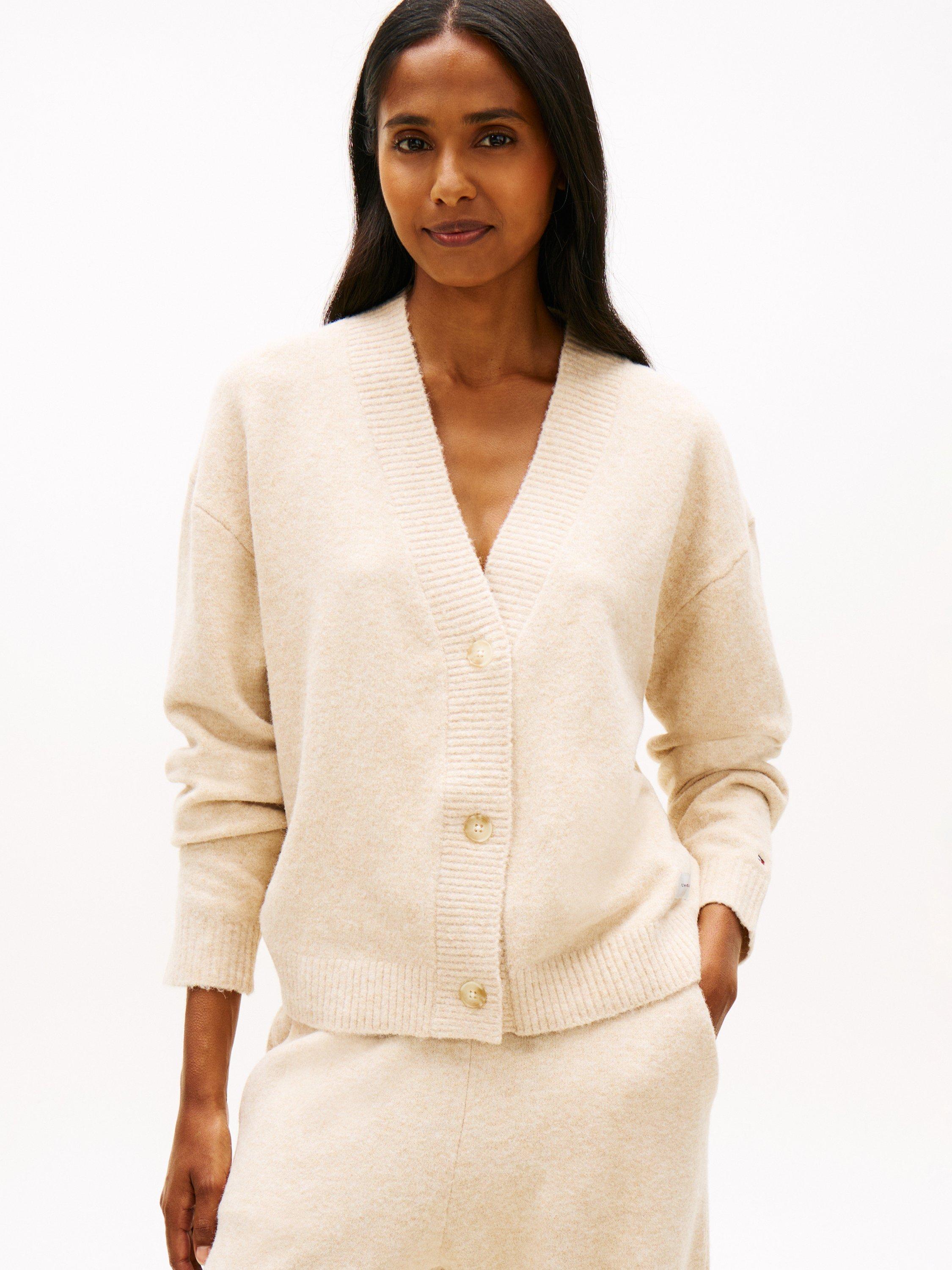 Product image 1 of 5, which shows Tommy Hilfiger Knit Cardigan, Heathered Oat, M