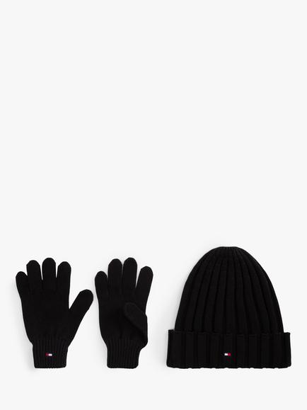 Tommy Hilfiger Kids' Cotton Beanie Hat and Gloves Set, Black, Black