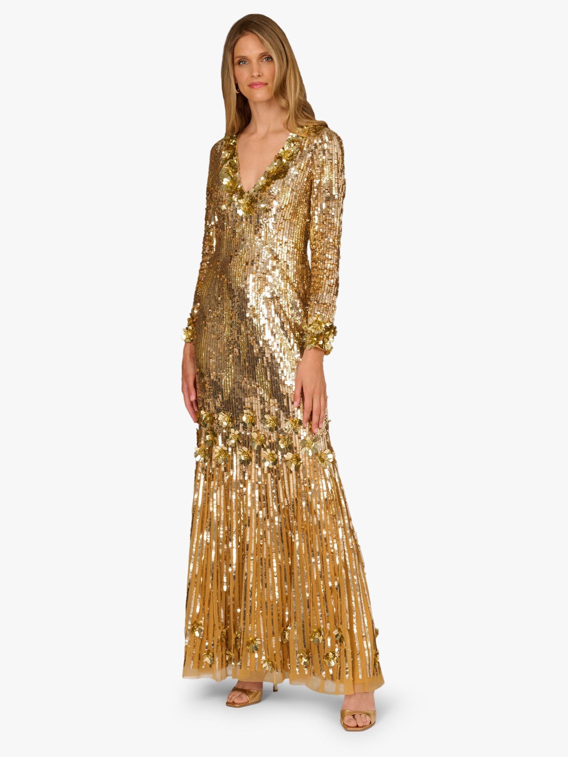 Aidan Mattox By Adrianna Papell Beaded Mesh Maxi Dress, Gold
