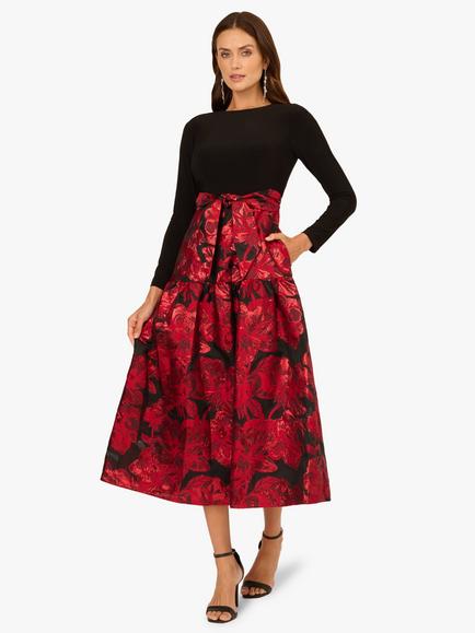 Adrianna Papell Floral Jacquard Dress, Black/Red, Black/Red