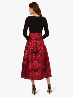 Adrianna Papell Floral Jacquard Dress, Black/Red - view 2, Black/Red