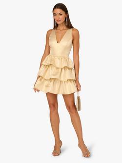 Adrianna By Adrianna Papell Metallic Jacquard Cocktail Dress, Light Gold - view 2, Light Gold