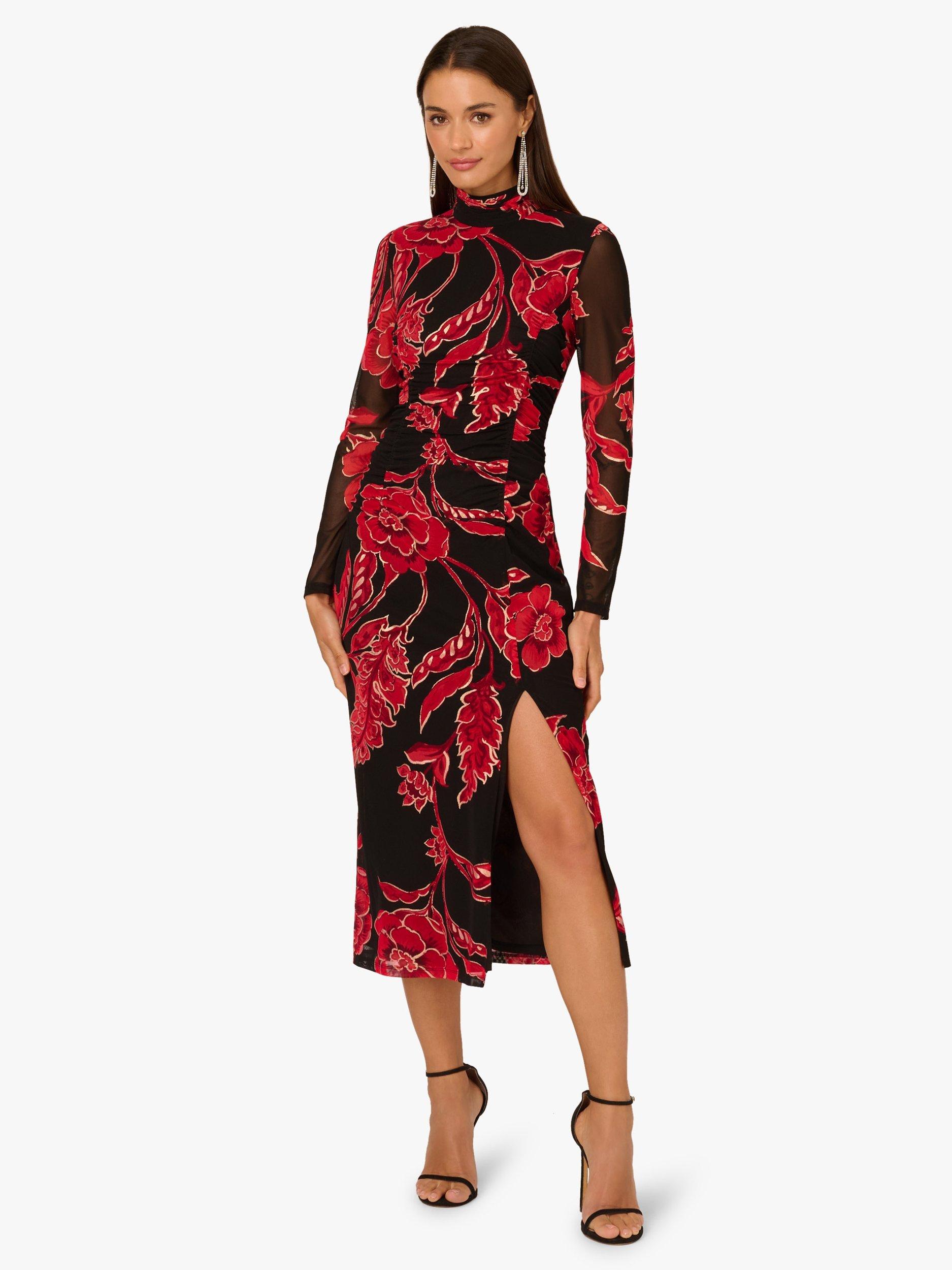 Adrianna By Adrianna Papell Mock Neck Ruched Midi Dress, Black/Multi