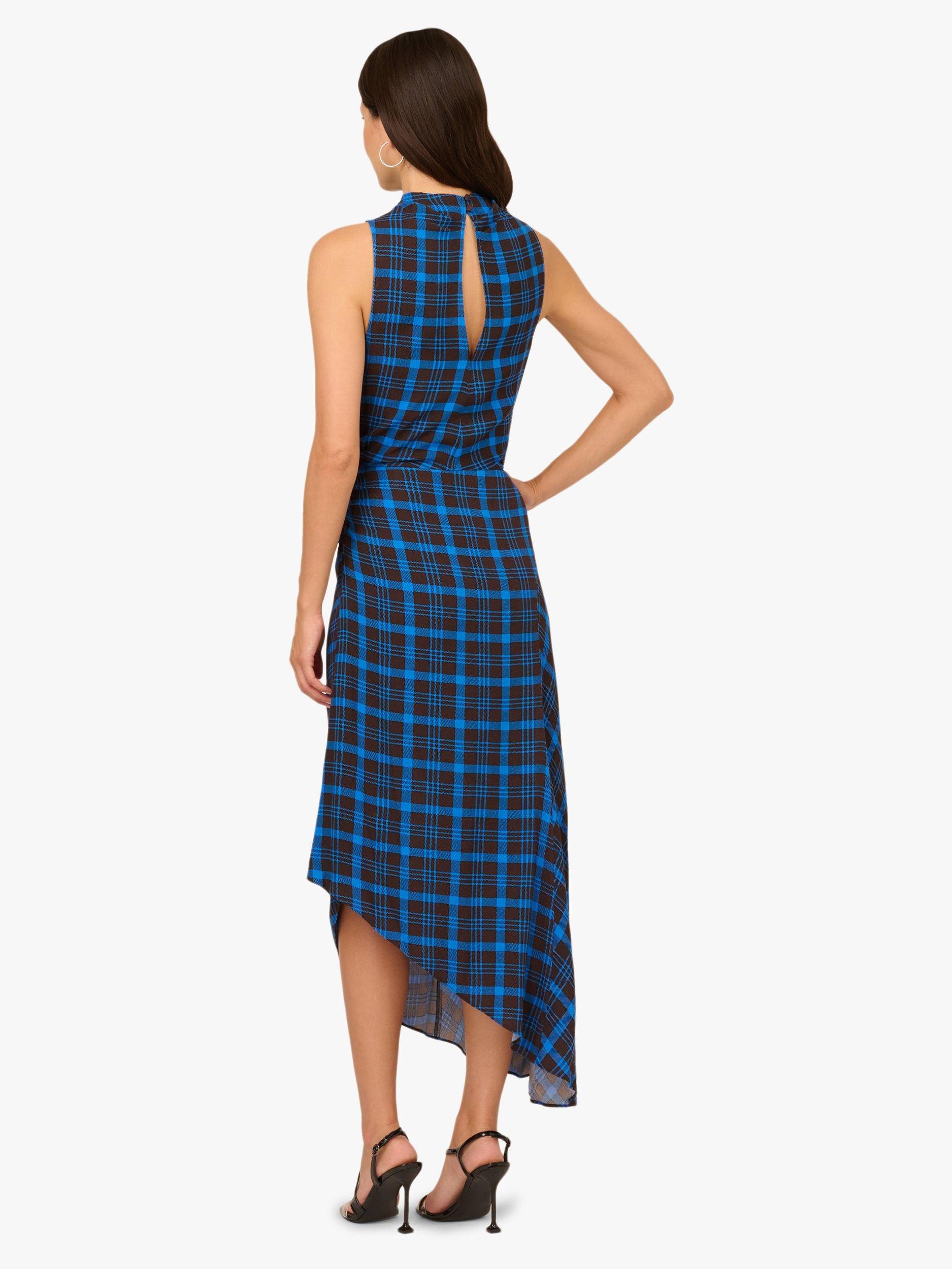 Adrianna Papell Plaid Check Asymmetric Dress, Brown/Blue