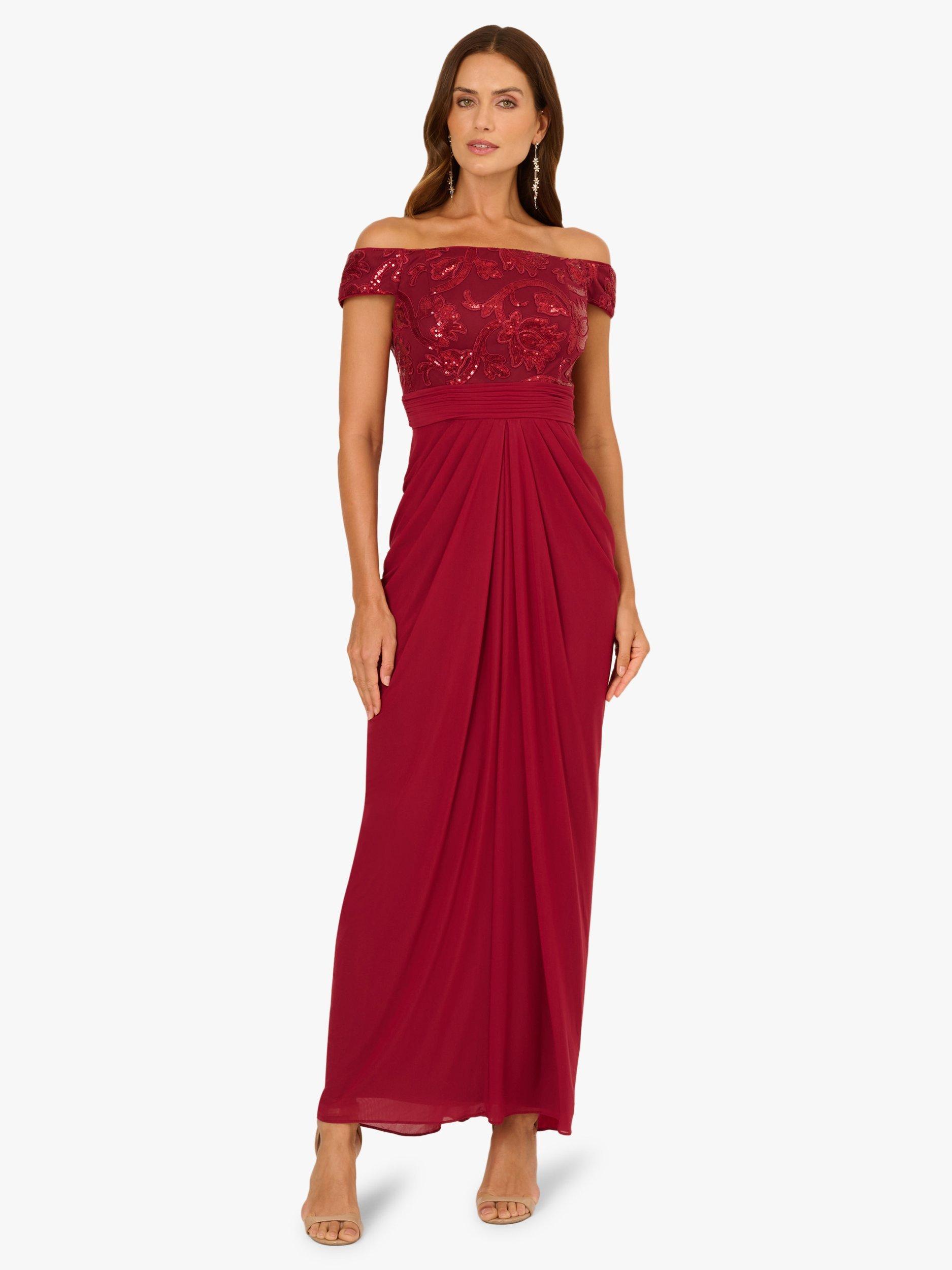 Product image 1 of 6, which shows Adrianna Papell Studio Sequin Tulle Maxi Dress, Garnet, 6