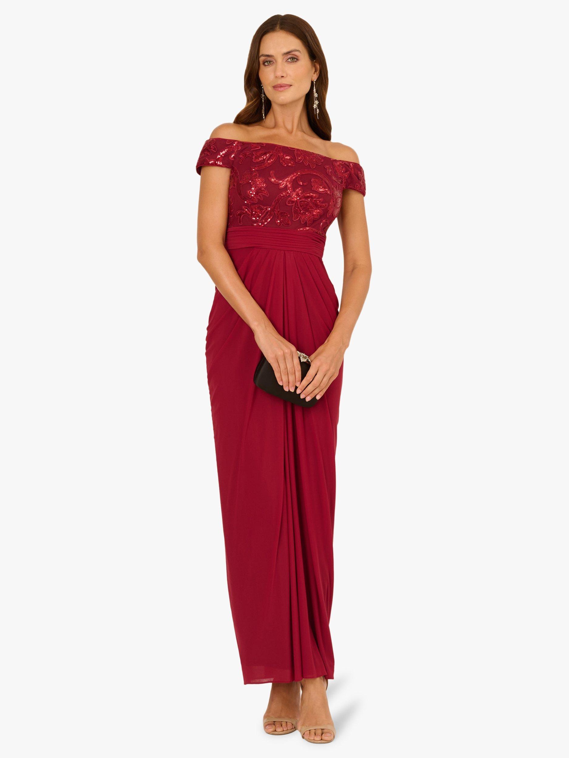 Product image 3 of 6, which shows Adrianna Papell Studio Sequin Tulle Maxi Dress, Garnet, 6