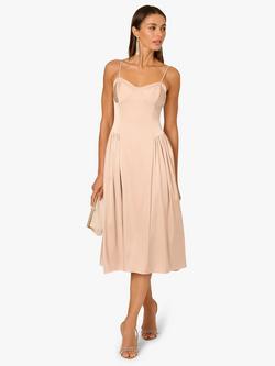 Adrianna By Adrianna Papell Stretch Satin Midi Dress, Light Gold