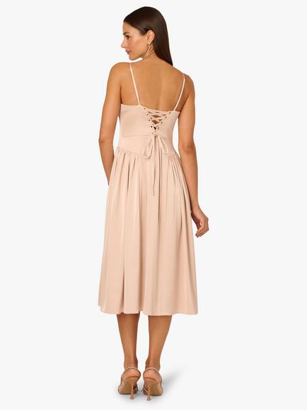 Adrianna By Adrianna Papell Stretch Satin Midi Dress - view 2, Light Gold