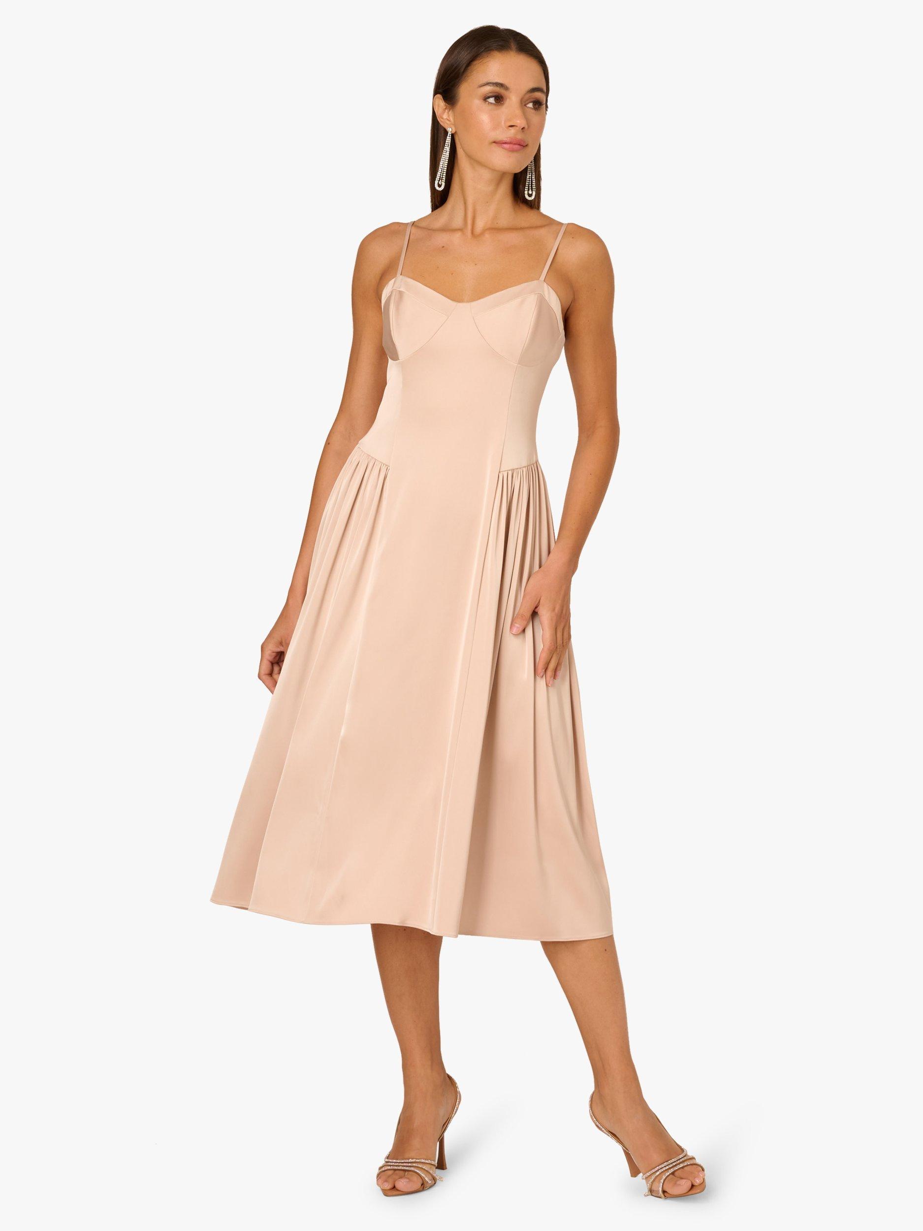 Adrianna Papell Women's Light Satin Mermaid Dress – Spaghetti Strap Wrap Front With Slit – Formal Evening Gown