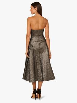 Adrianna By Adrianna Papell Strapless Metallic Jacquard Midi Dress, Gunmetal - view 2, Gunmetal