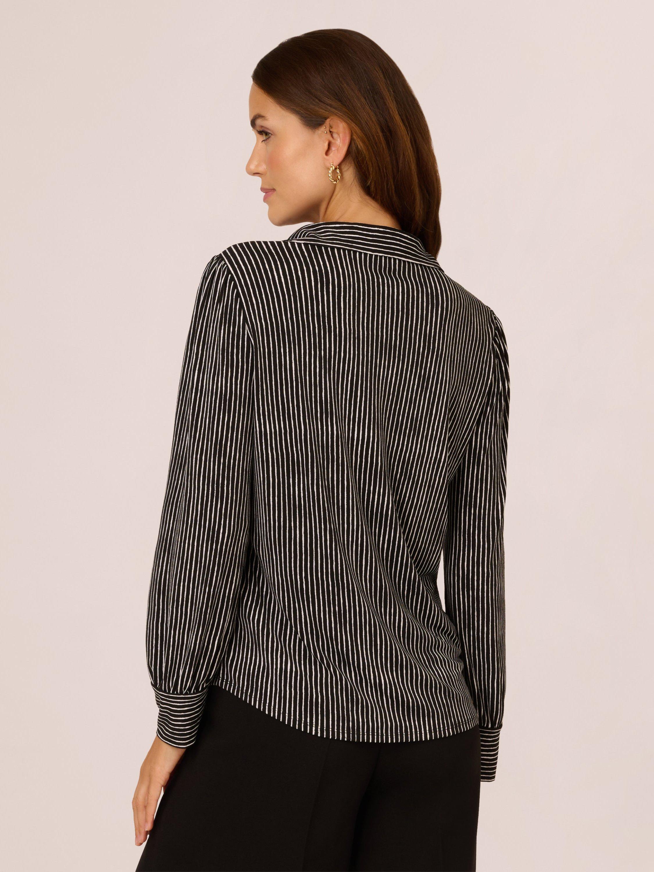 Product image 2 of 6, which shows Adrianna Papell Stripe Collar Top, Black/White, M