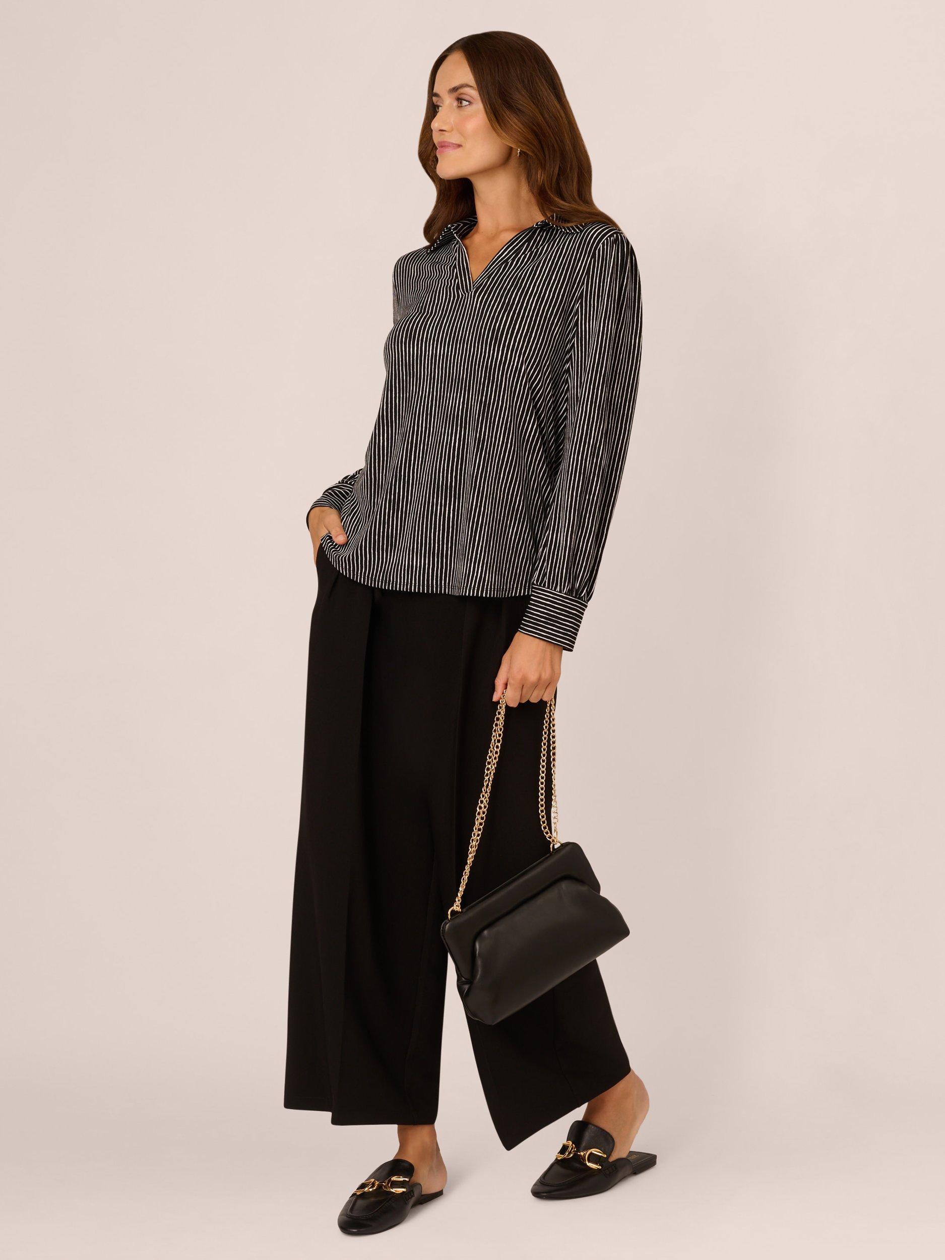 Product image 3 of 6, which shows Adrianna Papell Stripe Collar Top, Black/White, M