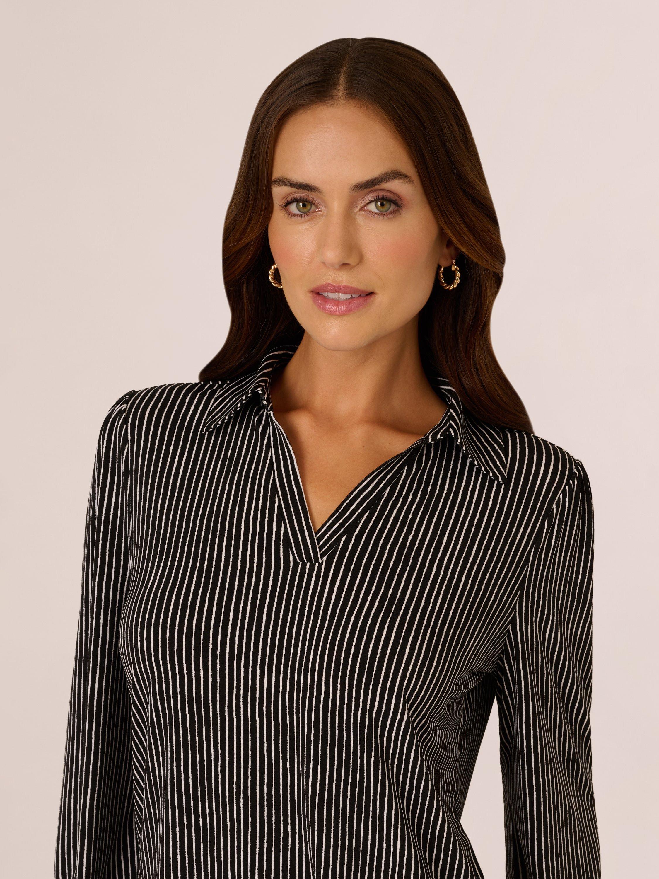 Product image 4 of 6, which shows Adrianna Papell Stripe Collar Top, Black/White, M