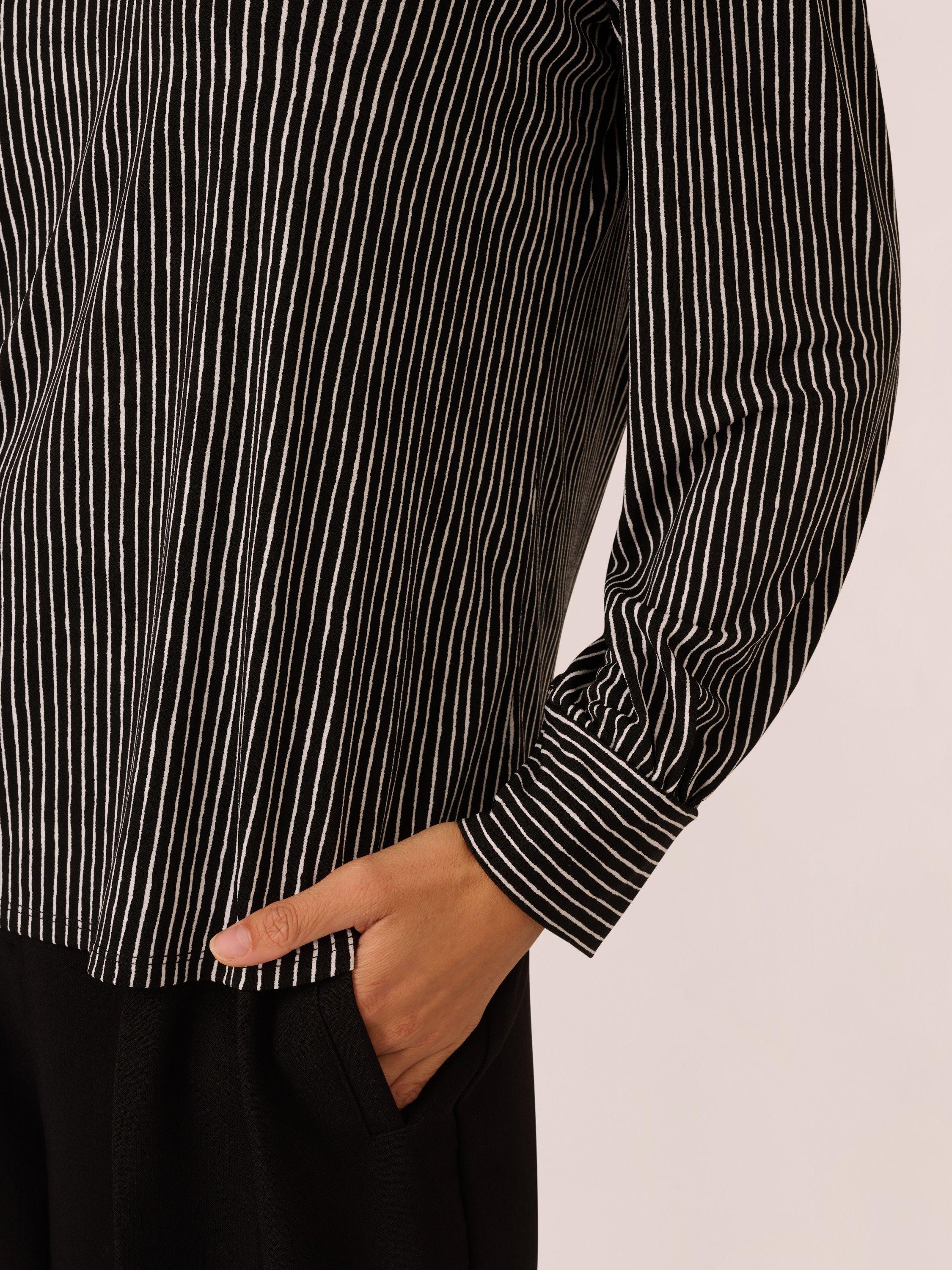 Product image 5 of 6, which shows Adrianna Papell Stripe Collar Top, Black/White, M