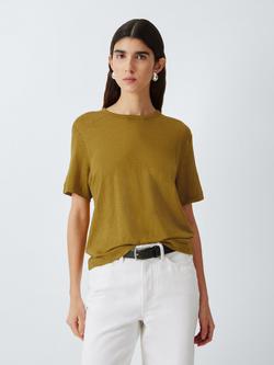 John Lewis Linen Crew Neck T-Shirt, Olive