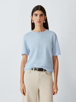 John Lewis Linen Crew Neck T-Shirt, Light Blue