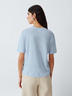 John Lewis Linen Crew Neck T-Shirt - view 2, Light Blue