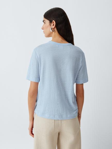 John Lewis Linen Crew Neck T-Shirt - view 2, Light Blue