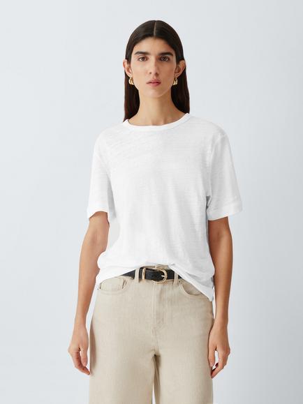 John Lewis Linen Crew Neck T-Shirt, White