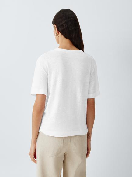 John Lewis Linen Crew Neck T-Shirt - view 2, White