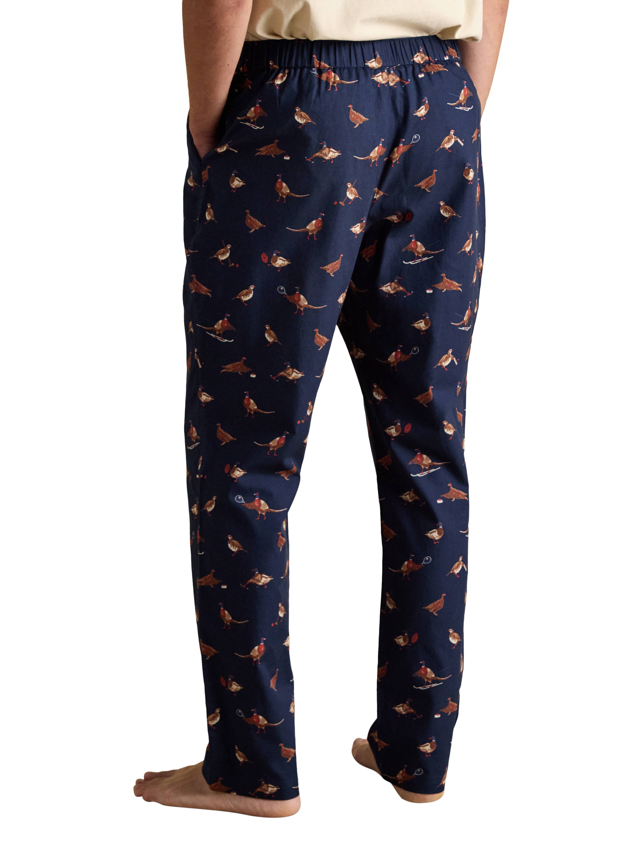 Product image 2 of 7, which shows Joules Dozer Cotton Pheasant Print Pyjama Bottoms, Navy, XL