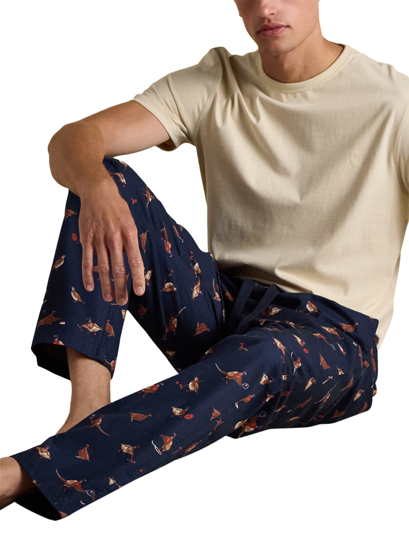 Product image 4 of 7, which shows Joules Dozer Cotton Pheasant Print Pyjama Bottoms, Navy, XL