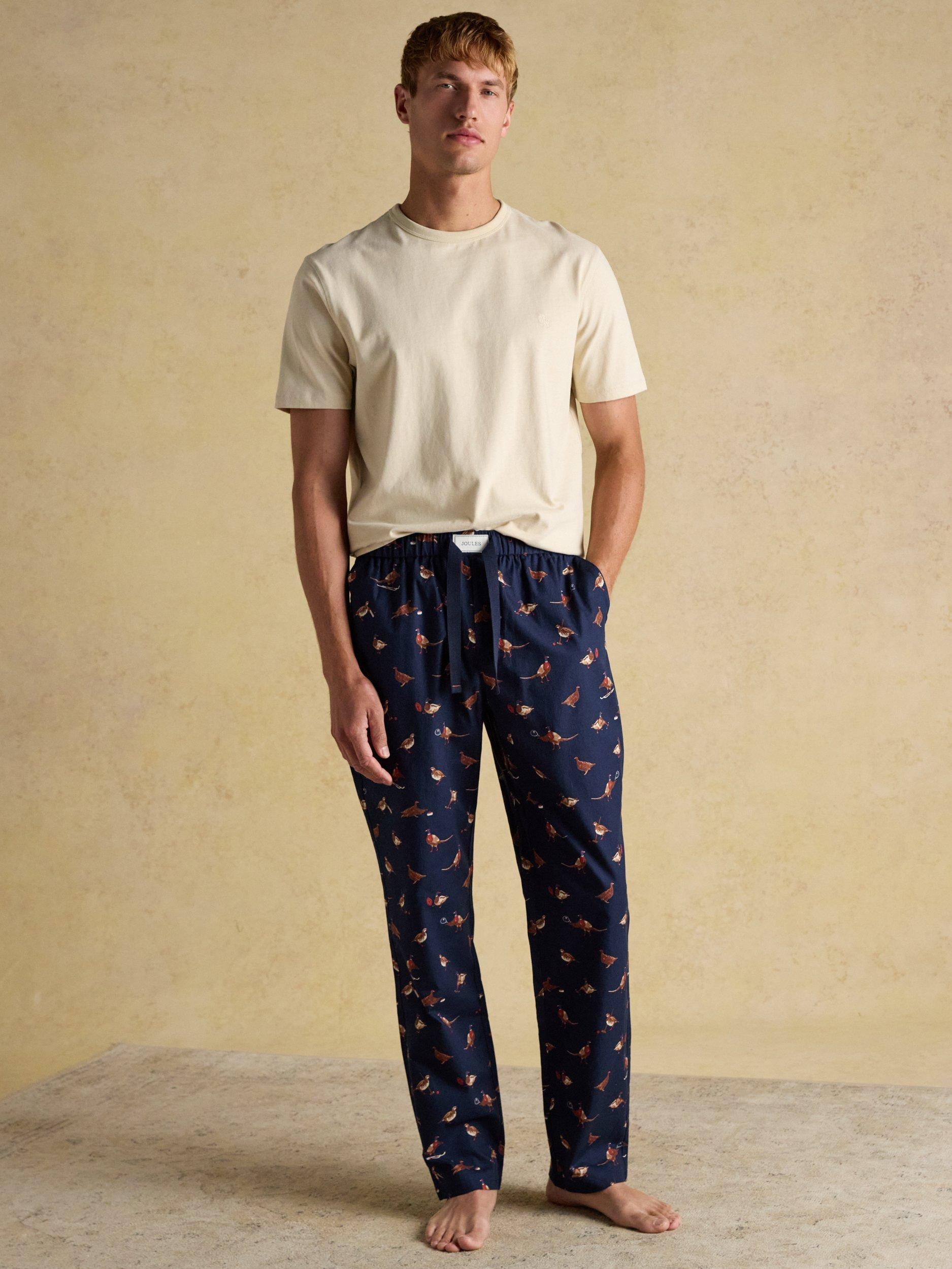 Product image 5 of 7, which shows Joules Dozer Cotton Pheasant Print Pyjama Bottoms, Navy, XL