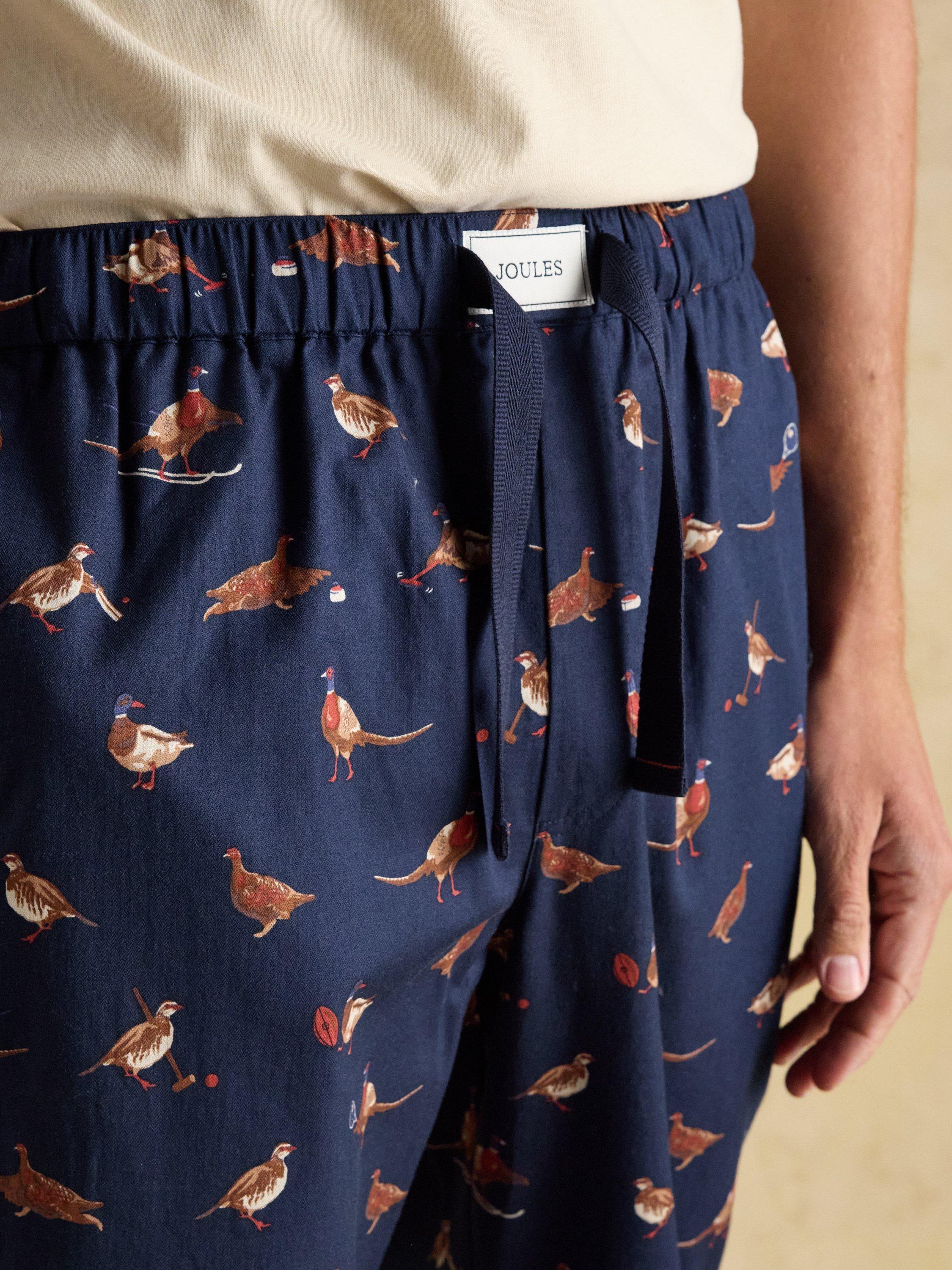 Product image 7 of 7, which shows Joules Dozer Cotton Pheasant Print Pyjama Bottoms, Navy, XL