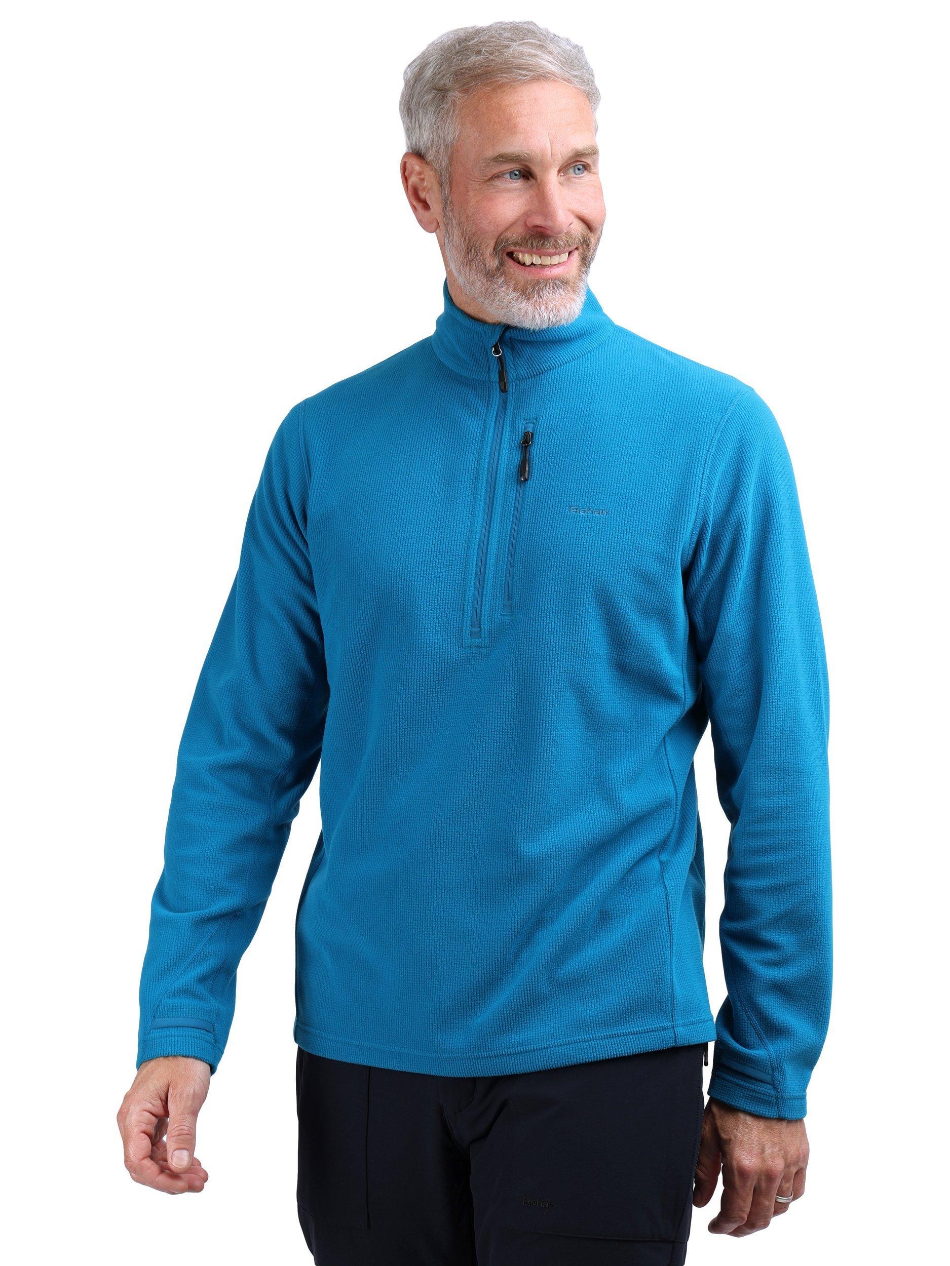 Product image 1 of 6, which shows Rohan Men's Microgrid Zip-Neck Mid-Layer Top, Nordic Blue, S