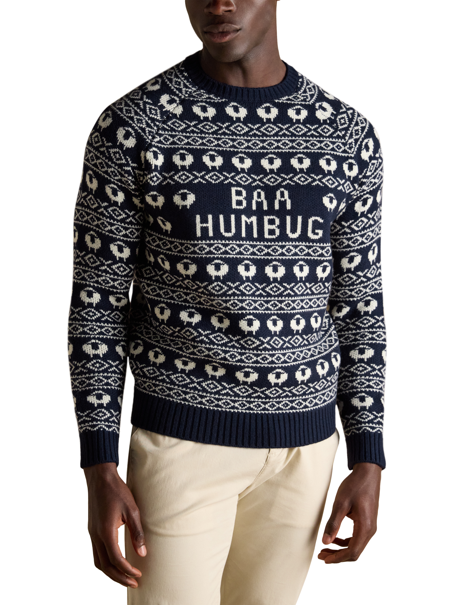Product image 1 of 8, which shows Joules Crew Neck Christmas Jumper, Navy, S