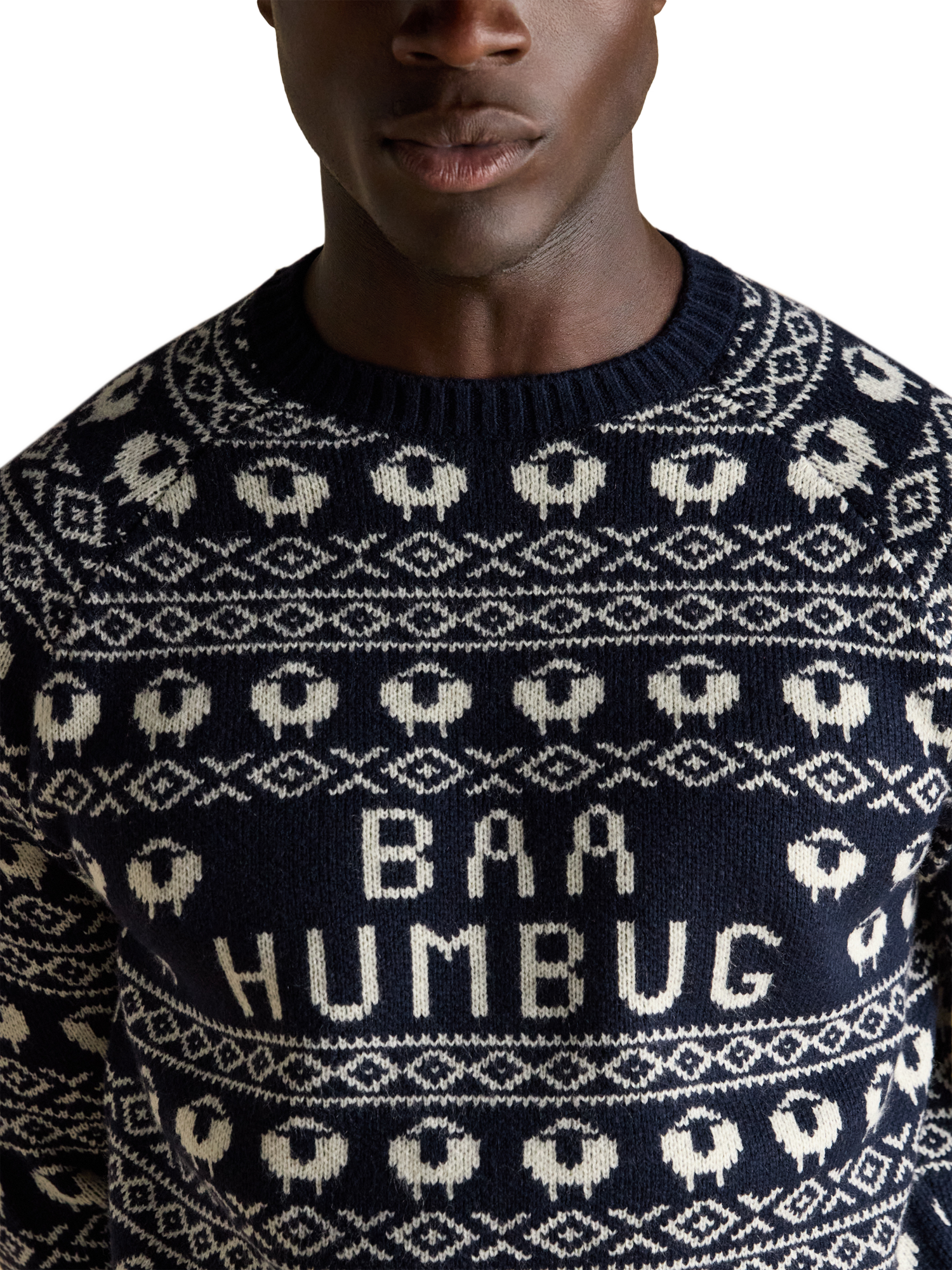 Product image 4 of 8, which shows Joules Crew Neck Christmas Jumper, Navy, S