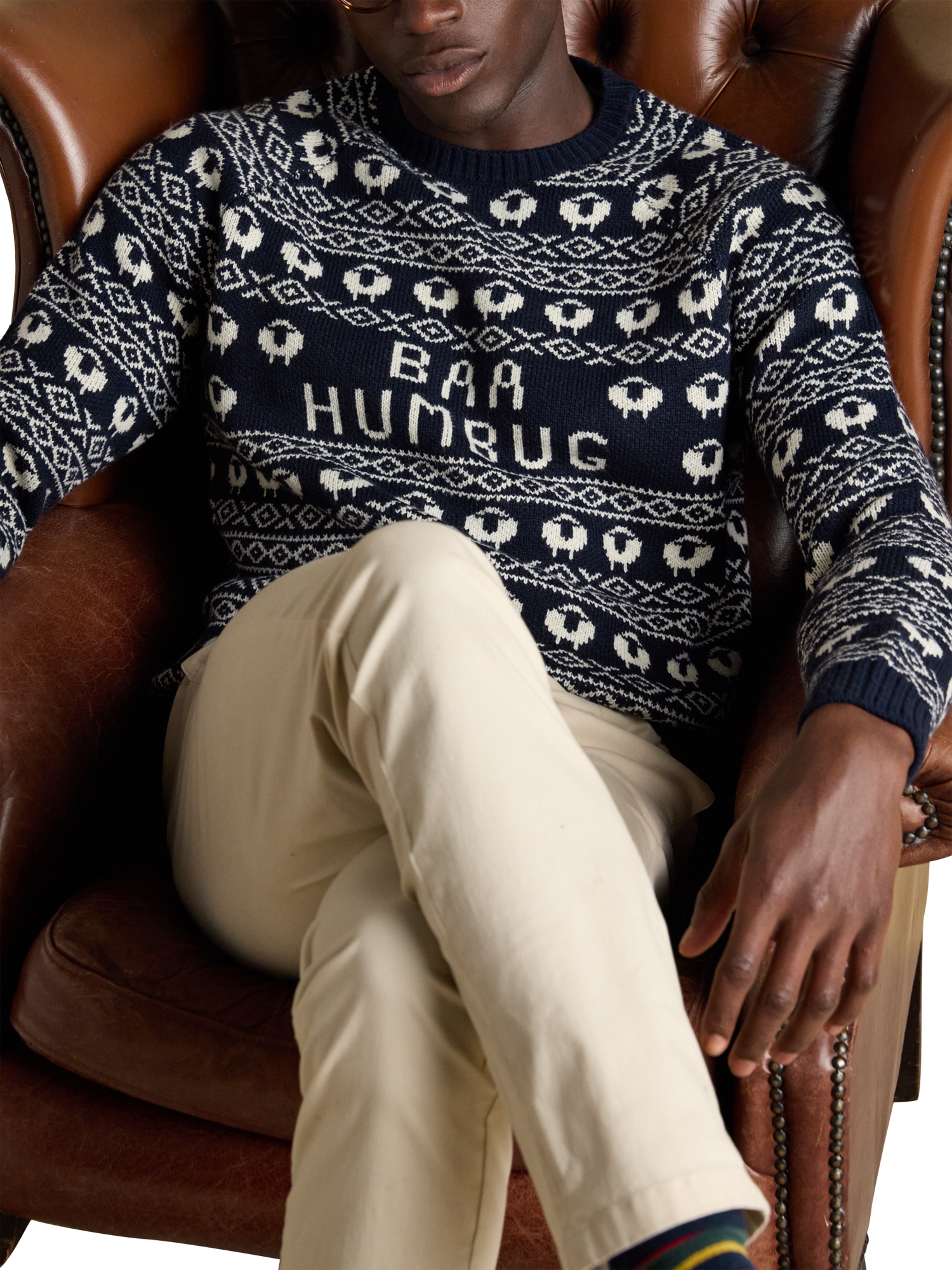 Product image 5 of 8, which shows Joules Crew Neck Christmas Jumper, Navy, S