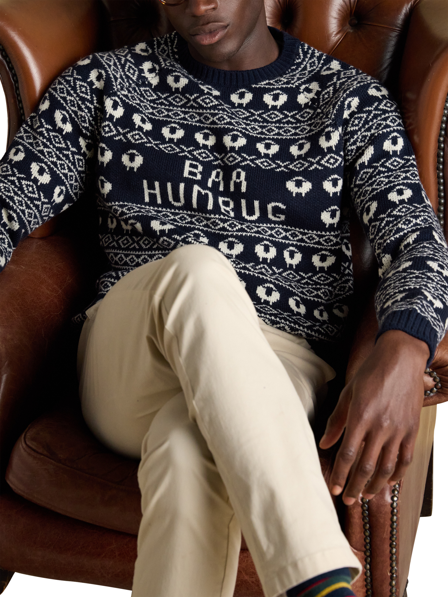 Product image 6 of 8, which shows Joules Crew Neck Christmas Jumper, Navy, S