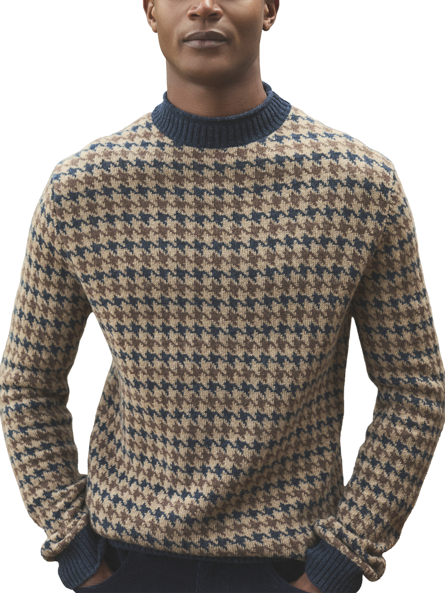 Joules Ferguson Wool Blend Houndstooth Jumper, Oatmeal