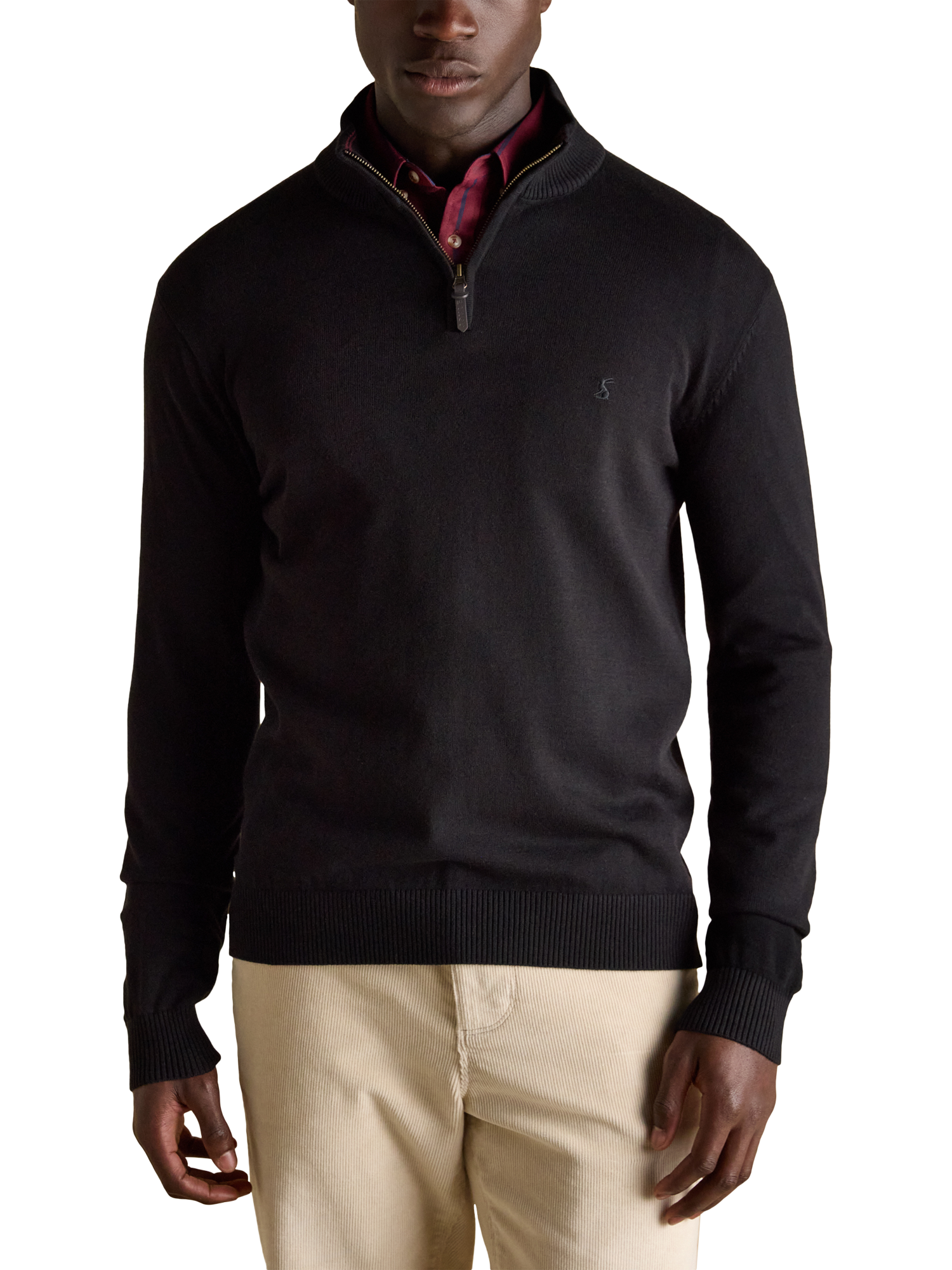 Product image 1 of 8, which shows Joules Cotton Quarter Zip Neck Jumper, Black, XXL