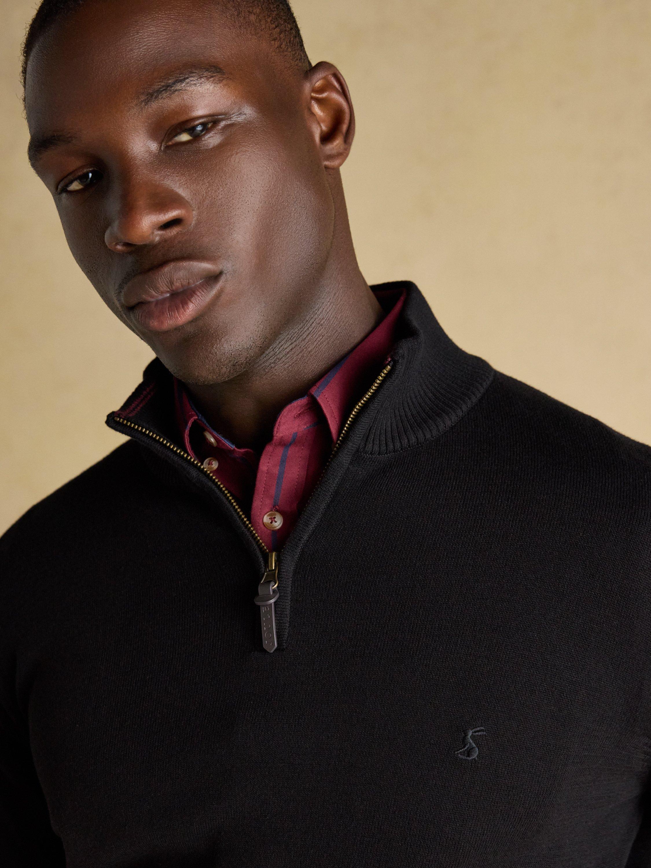 Product image 8 of 8, which shows Joules Cotton Quarter Zip Neck Jumper, Black, XXL